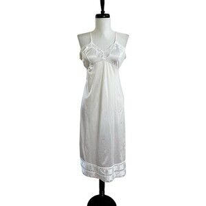 Vintage JC Penny Adonna Babydoll Slip Dress M White Lace Midi Fairy Grandma
